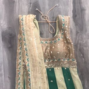 Emerald green and cream anarkali (Indian outfit)